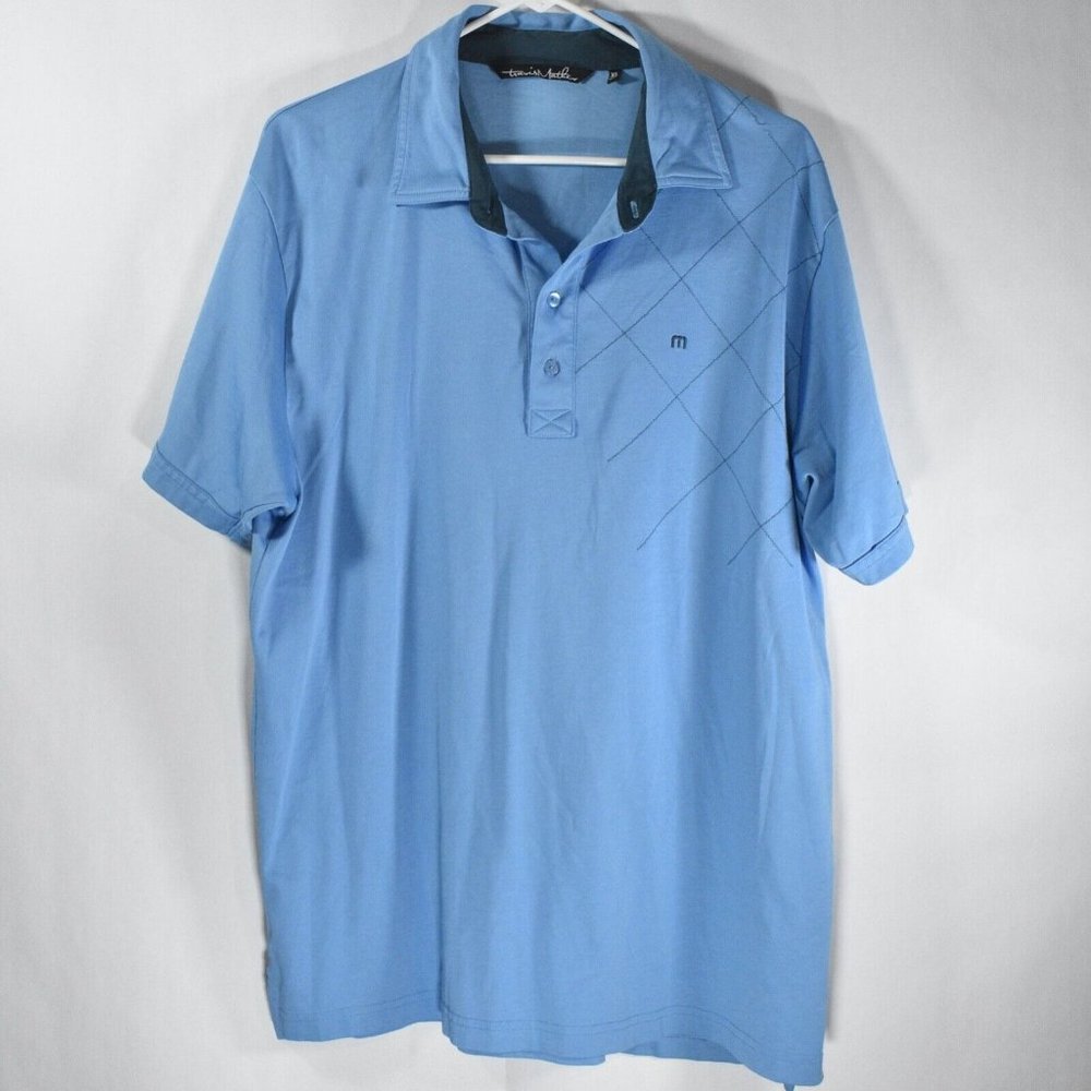 Travis Mathew Men's Size XL Blue Pima Cotton Blend Polo Golf Shirt Short Sleeve